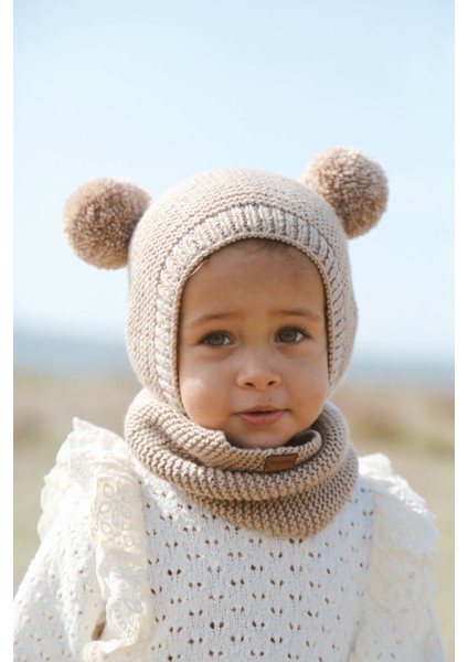 Ponponlu Unisex El Örgüsü Bebek/çocuk Bere-Boyunluk Takımı