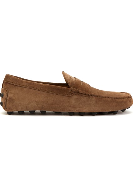 Kahverengi Bant Detaylı Logolu Erkek Deri Driver