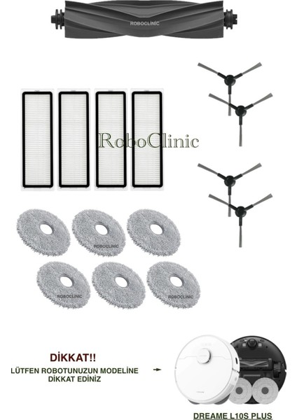 Dreame L10S Plus Yedek Ana Fırça, Yan Fırça, Hepa Filtre, Mop - 15 Parça