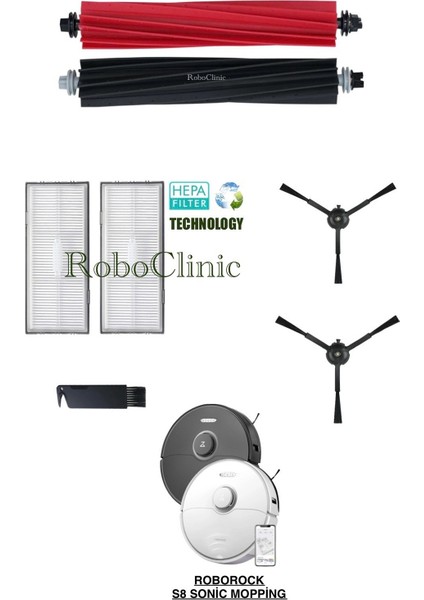 Roborock S8 Sonic Mopping Robot Süpürge Uyumlu Yedek Ana Fırça, Yan Fırça, Hepa Filtre - 7 Parça