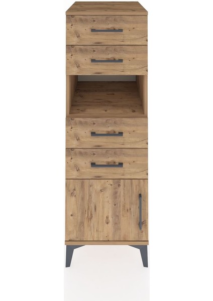 Kronos Dolap Tek Raflı 4 Çekmeceli Tek Kapaklı 44X59X134 Çam-Çam