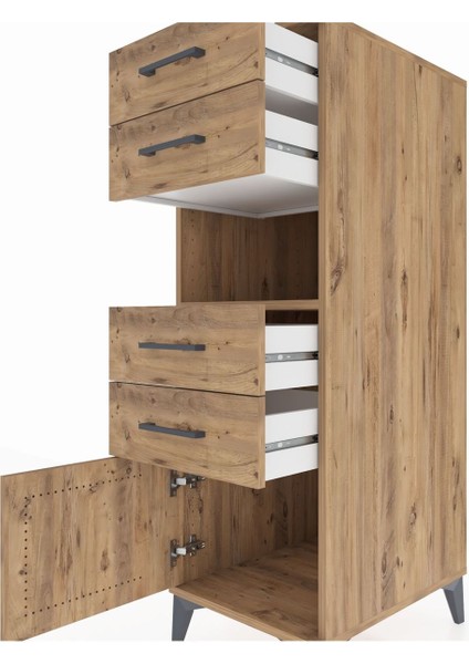 Kronos Dolap Tek Raflı 4 Çekmeceli Tek Kapaklı 44X59X134 Çam-Çam indirimleri