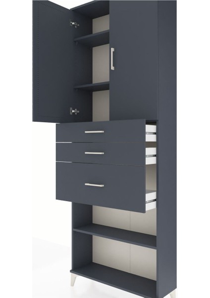 Arges Dolap 4 Raflı 3 Çekmeceli 2 Kapaklı 88X30X243 Antrasit-Antrasit indirimleri