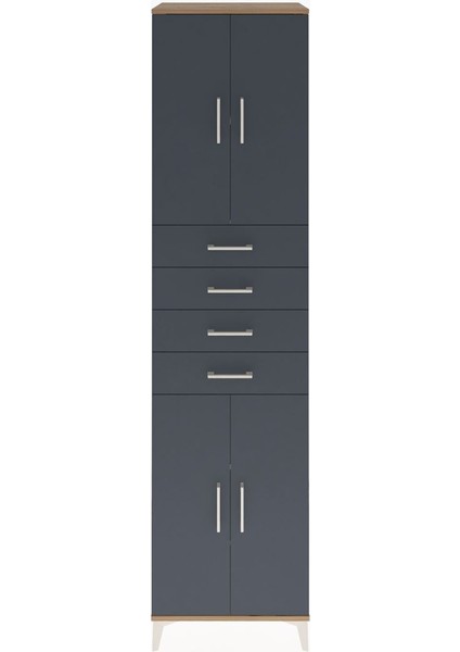 Hyperion Dolap 4 Raflı 4 Çekmeceli 4 Kapaklı 60X44X243 Çam-Antrasit