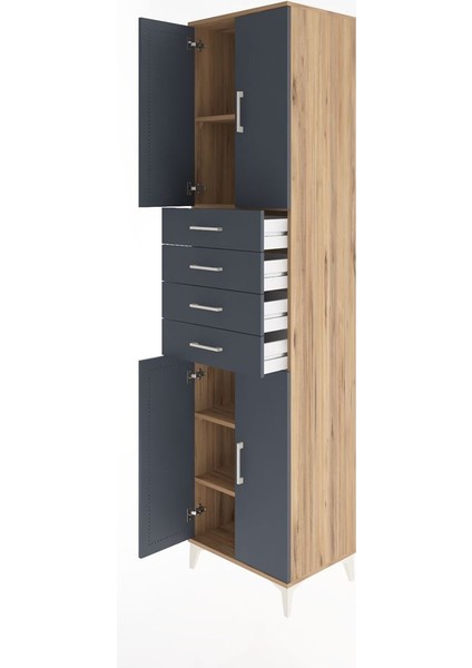 Hyperion Dolap 4 Raflı 4 Çekmeceli 4 Kapaklı 60X44X243 Çam-Antrasit fırsatları