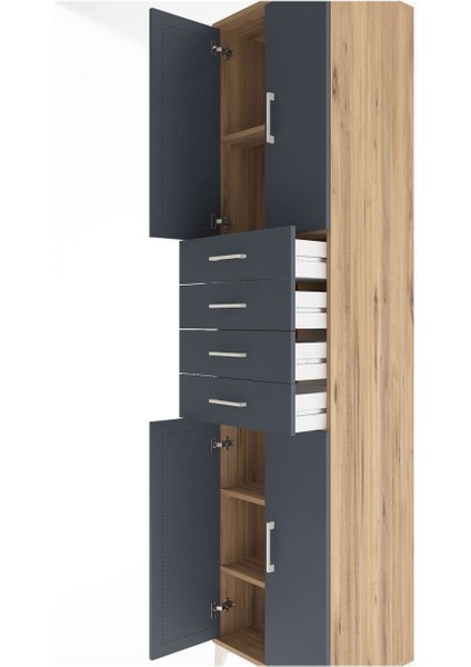 Hyperion Dolap 4 Raflı 4 Çekmeceli 4 Kapaklı 60X44X243 Çam-Antrasit indirimleri