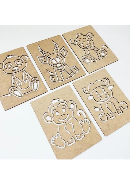 Ahşap Montessori Çizim Seti Afrika Hayvanları Kutulu 17 Adet modelleri