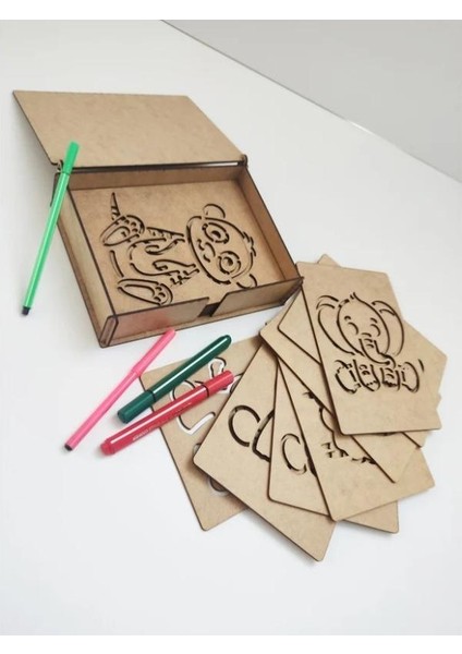 Ahşap Montessori Çizim Seti Afrika Hayvanları Kutulu 17 Adet indirimleri