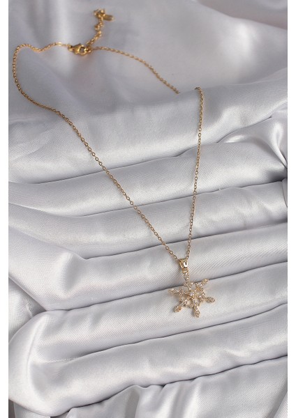 316L Çelik Gold Renk Zincir Zirkon Taşlı Kar Tanesi Model Kadın Kolye fiyatları
