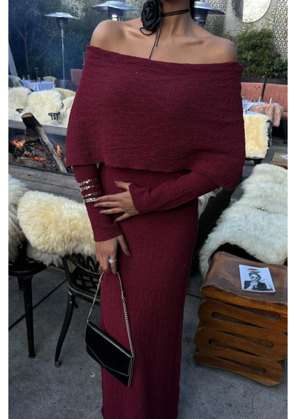 Madonna Yaka Premimum Elbise -Bordo indirimleri