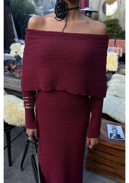 Madonna Yaka Premimum Elbise -Bordo