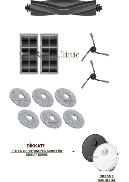 Dreame X40 Ultra / L40 Ultra Robot Süpürge Uyumlu Yedek Fırça, Hepa Filtre, Mop - 11 Parça