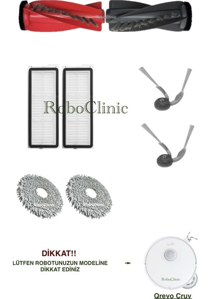 Roborock Q revo Curv (Curve) Robot Süpürge Uyumlu Yedek Fırça, Hepa Filtre, Mop - 8 Parça