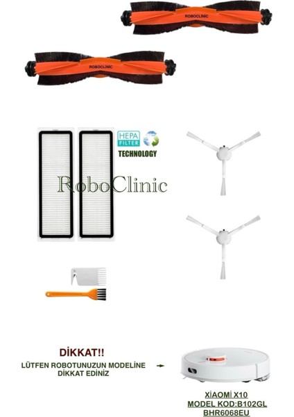 Xiaomi Robot Vacuum X10 Yedek Ana Fırça, Yan Fırça, Hepa Filtre, Mop - 8 Parça
