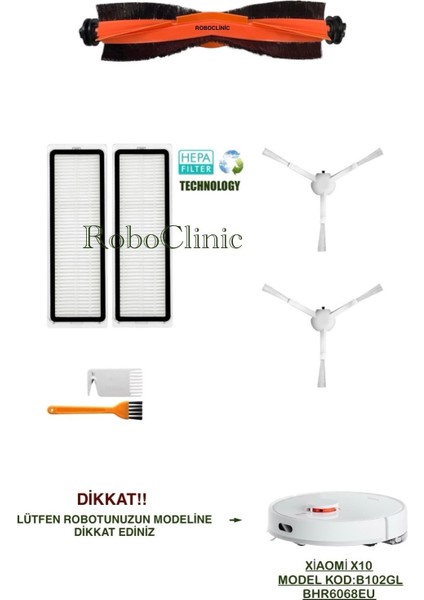Xiaomi Robot Vacuum X10 Yedek Ana Fırça, Yan Fırça, Hepa Filtre, Mop - 7 Parça