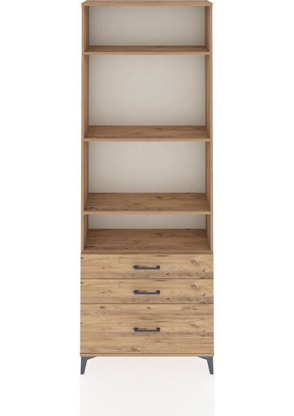 Arges Dolap 4 Raflı 3 Çekmeceli 88X30X243 Çam-Çam