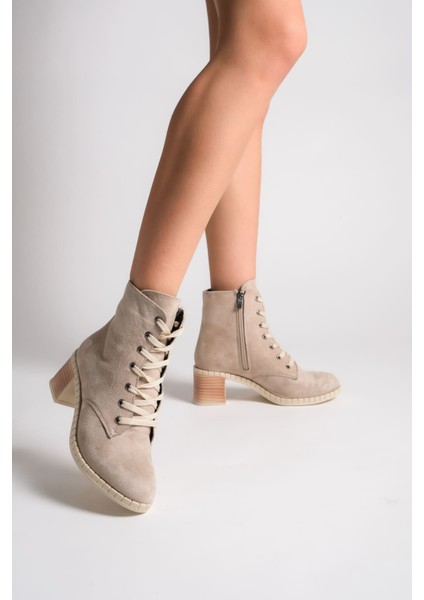 Dıana Bağcıklı Fermuarlı Ortopedik Taban Topuklu Süet Kadın Bot Stt - Ten fiyatları
