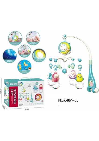 BIB-648A-55 -Vardem Işıklı Müzikli Kumandalı Mavi Bebek Dönencesi