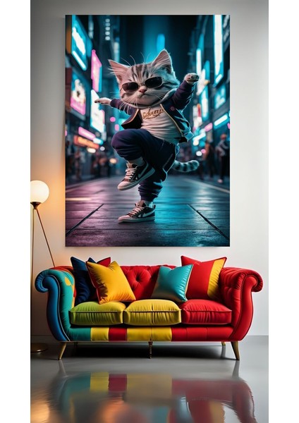 Şehir Kedisi 1 Ev Duvar Salon Güzellik Salonu Ofis Dükkan Dekarasyon Kanvas Tablo