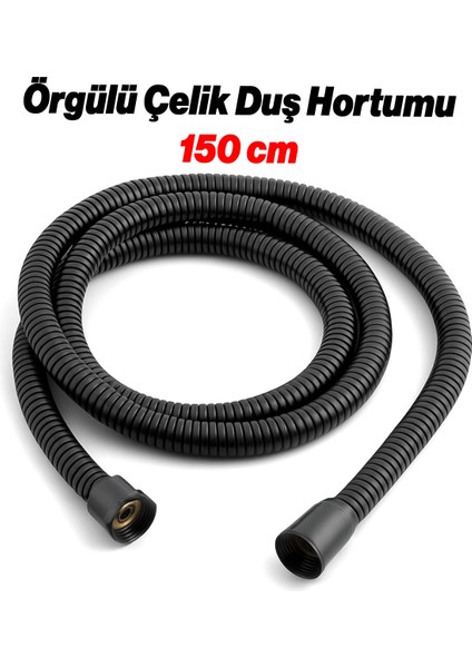 Spiral Paslanmaz Örgülü Duş Bağlantı Hortumu 150 cm Dayanıklı Esnek Banyo Aksesuarı Fıskiye Siyah modelleri