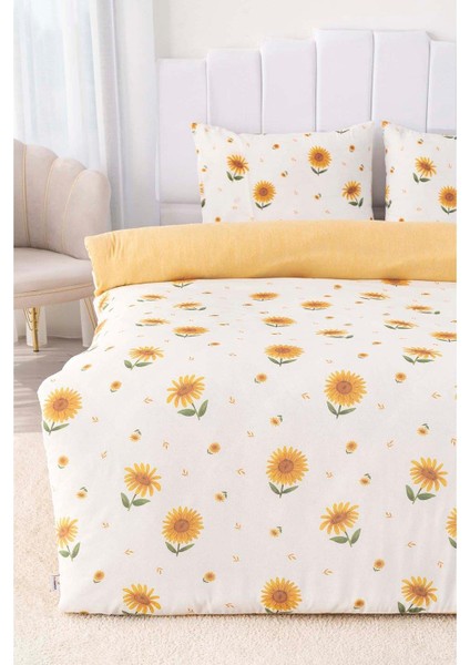 Çift Kişilik Nevresim Takımı Pamuklu Desenli Ayçiçeği 200X215 cm
