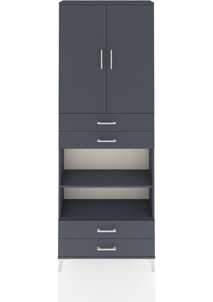 Arges Dolap 5 Raflı 4 Çekmeceli 2 Kapaklı 88X30X243 Antrasit-Antrasit