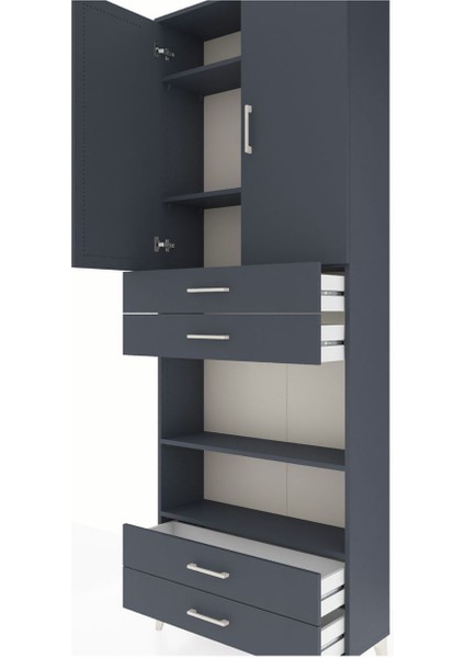 Arges Dolap 5 Raflı 4 Çekmeceli 2 Kapaklı 88X30X243 Antrasit-Antrasit indirimleri