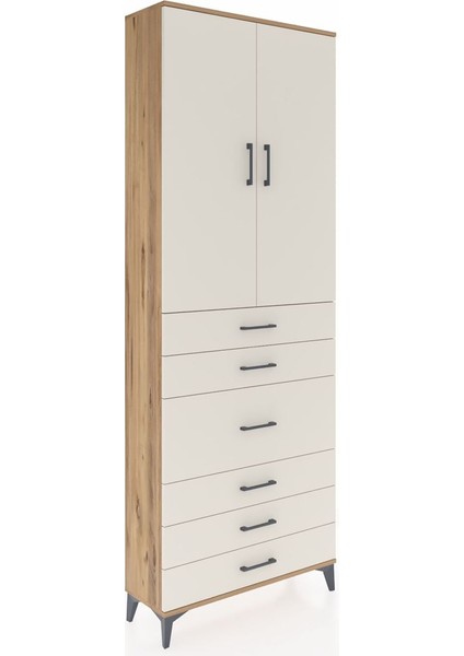 Arges Dolap 4 Raflı 4 Çekmeceli 2 Kapaklı 88X30X243 Çam-Aytaşı fiyatları