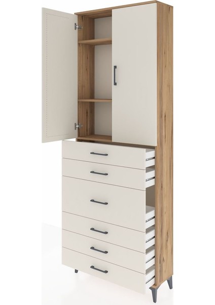 Arges Dolap 4 Raflı 4 Çekmeceli 2 Kapaklı 88X30X243 Çam-Aytaşı fırsatları