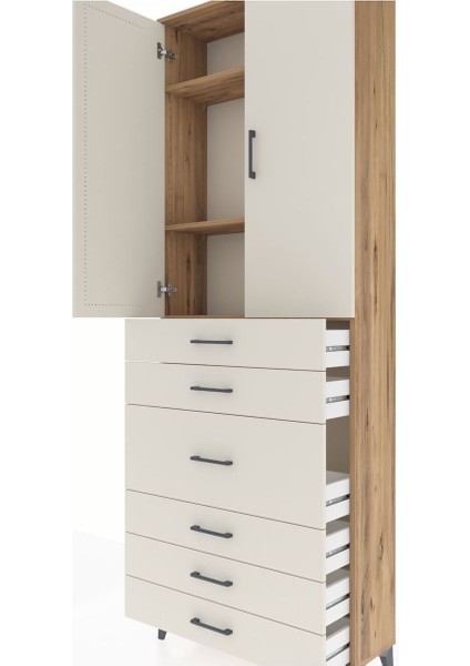 Arges Dolap 4 Raflı 4 Çekmeceli 2 Kapaklı 88X30X243 Çam-Aytaşı indirimleri