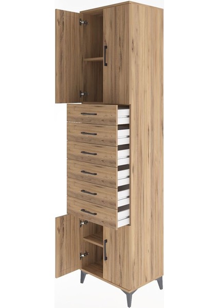 Hyperion Dolap 3 Raflı 6 Çekmeceli 4 Kapaklı 60X44X243 Çam-Çam fırsatları