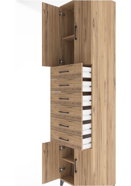 Hyperion Dolap 3 Raflı 6 Çekmeceli 4 Kapaklı 60X44X243 Çam-Çam indirimleri