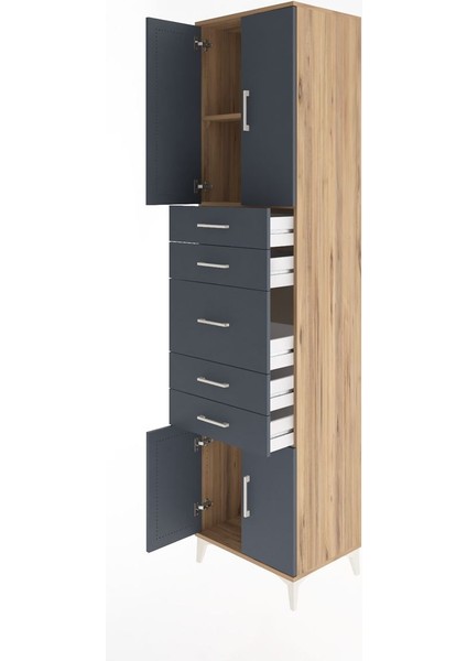 Hyperion Dolap 2 Raflı 5 Çekmeceli 4 Kapaklı 60X44X243 Çam-Antrasit fırsatları