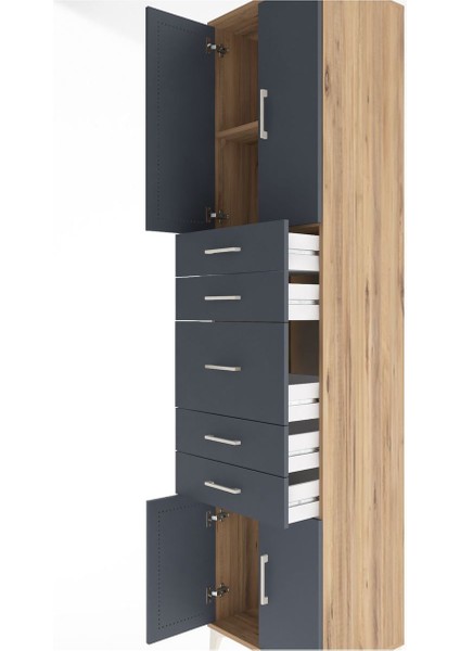 Hyperion Dolap 2 Raflı 5 Çekmeceli 4 Kapaklı 60X44X243 Çam-Antrasit indirimleri