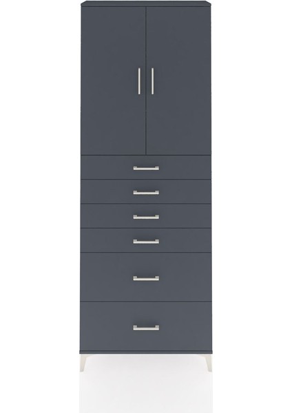 Arges Dolap 3 Raflı 6 Çekmeceli 2 Kapaklı 88X30X243 Antrasit-Antrasit