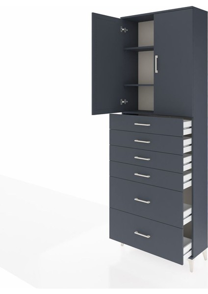 Arges Dolap 3 Raflı 6 Çekmeceli 2 Kapaklı 88X30X243 Antrasit-Antrasit fırsatları