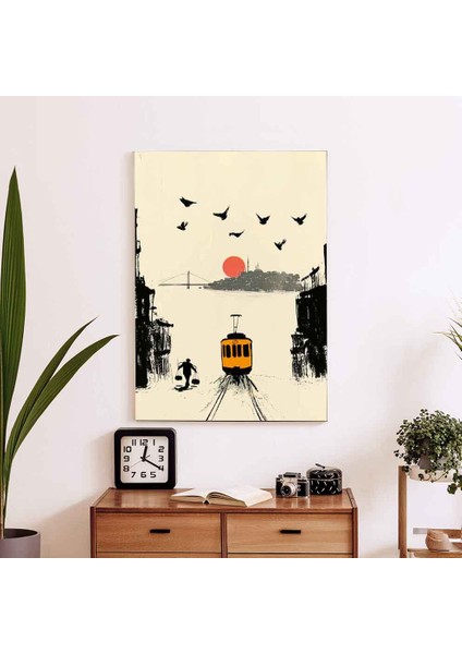 “nostaljik Istanbul – Tramvay, Köprü ve Kuşlar Temalı Dekoratif Tablo”