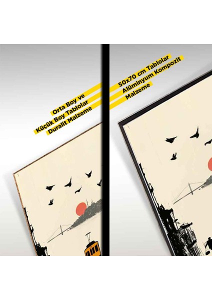 “nostaljik Istanbul – Tramvay, Köprü ve Kuşlar Temalı Dekoratif Tablo” modelleri