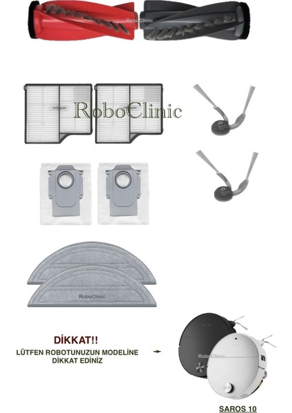 Roborock Saros 10 Robotsüpürge Uyumlu Yedek Fırça, Hepa Filtre, Mop, Toz Torbası - 10 Parça