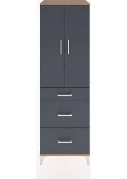 Hyperion Dolap 3 Raflı 3 Çekmeceli 2 Kapaklı 60X44X195 Çam-Antrasit