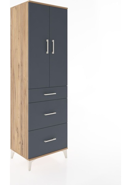 Hyperion Dolap 3 Raflı 3 Çekmeceli 2 Kapaklı 60X44X195 Çam-Antrasit fiyatları
