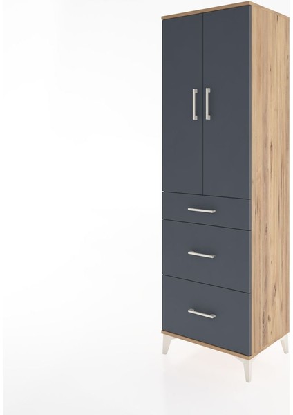 Hyperion Dolap 3 Raflı 3 Çekmeceli 2 Kapaklı 60X44X195 Çam-Antrasit modelleri