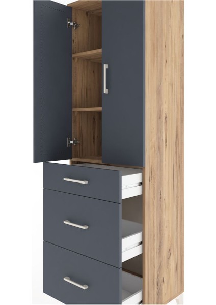 Hyperion Dolap 3 Raflı 3 Çekmeceli 2 Kapaklı 60X44X195 Çam-Antrasit indirimleri