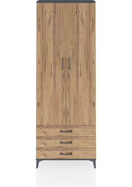 Arges Dolap 5 Raflı 3 Çekmeceli 2 Kapaklı 88X30X243 Antrasit-Çam