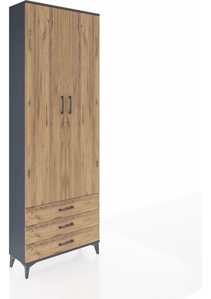 Arges Dolap 5 Raflı 3 Çekmeceli 2 Kapaklı 88X30X243 Antrasit-Çam fiyatları