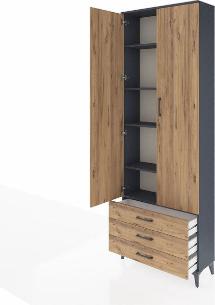 Arges Dolap 5 Raflı 3 Çekmeceli 2 Kapaklı 88X30X243 Antrasit-Çam fırsatları
