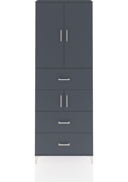 Arges Dolap 4 Raflı 3 Çekmeceli 4 Kapaklı 88X30X243 Antrasit-Antrasit