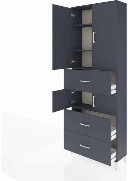 Arges Dolap 4 Raflı 3 Çekmeceli 4 Kapaklı 88X30X243 Antrasit-Antrasit fırsatları