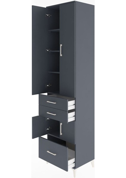 Hyperion Dolap 5 Raflı 3 Çekmeceli 4 Kapaklı 60X44X243 Antrasit-Antrasit fırsatları