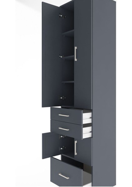 Hyperion Dolap 5 Raflı 3 Çekmeceli 4 Kapaklı 60X44X243 Antrasit-Antrasit indirimleri